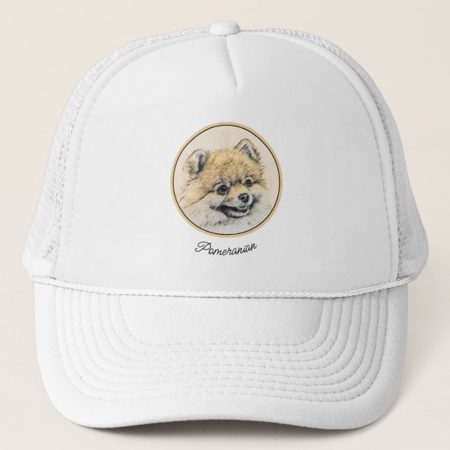 Gorra De Camionero Pintura Pomerania (Naranja) - Arte Perro Original (Anverso)