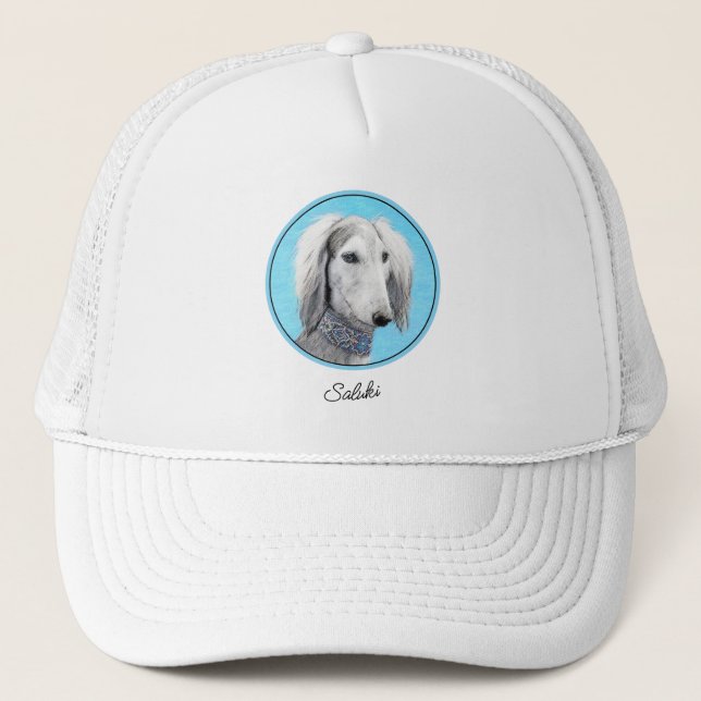 Gorra De Camionero Pintura Saluki (plateada) - Arte Perro Original. (Anverso)