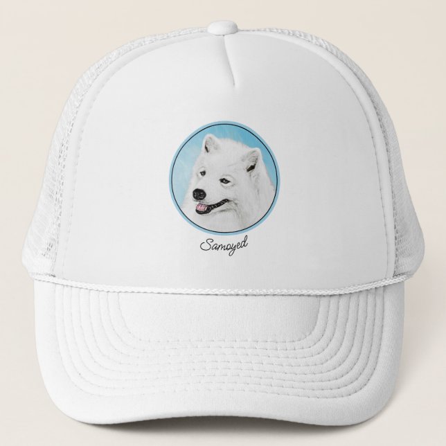 Gorra De Camionero Pintura Samoyed - Arte Perro Original Cuto (Anverso)