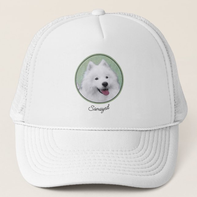 Gorra De Camionero Pintura Samoyed - Arte Perro Original Cuto (Anverso)
