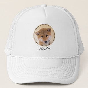 Gorra De Camionero Pintura Shiba Inu (roja) - Arte Perro Original