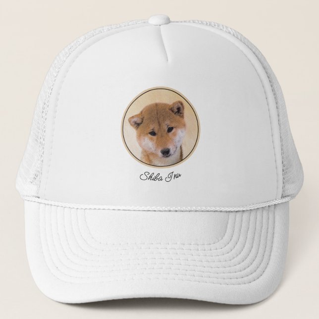 Gorra De Camionero Pintura Shiba Inu (roja) - Arte Perro Original (Anverso)