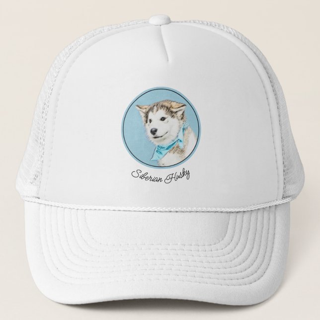 Gorra De Camionero Pintura siberiana Husky de pipa - Arte original de (Anverso)