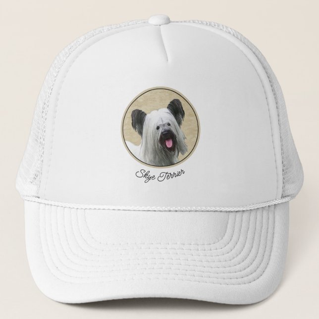 Gorra De Camionero Pintura Skye Terrier - Arte Perro Original. (Anverso)