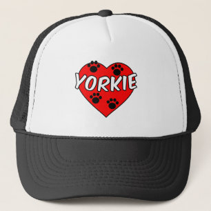 Gorra De Camionero Pinturas De Pata De Perro Yorkie Y Corazón Rojo