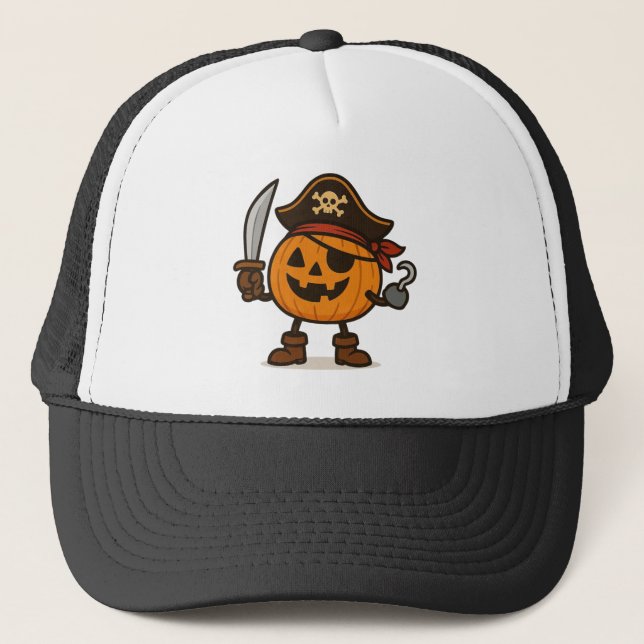 Gorra De Camionero Pirata de Halloween Jack-o-Lantern (Anverso)