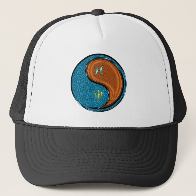 Gorra De Camionero Piscis y Mono de Madera (Anverso)