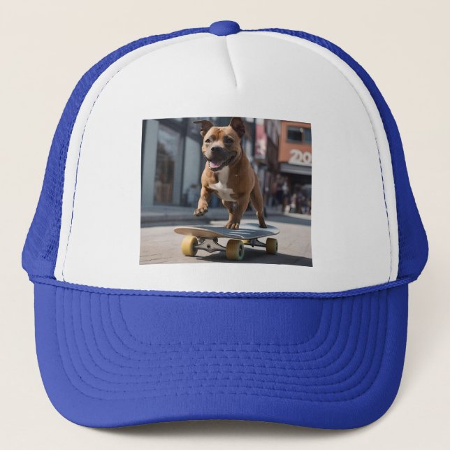 Gorra De Camionero Pista de skateboard: Un Staffy en movimiento (Anverso)