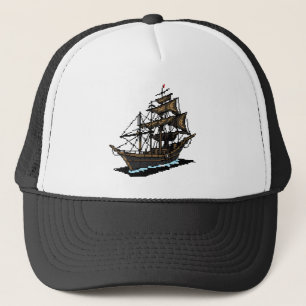 Gorra De Camionero Pixel Art Sailing Ship on Water