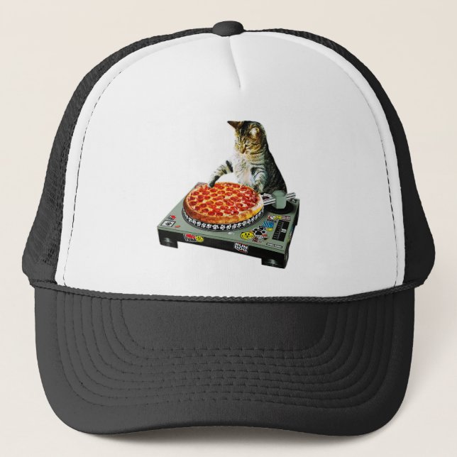 Gorra De Camionero Pizza del gato de DJ del espacio (Anverso)