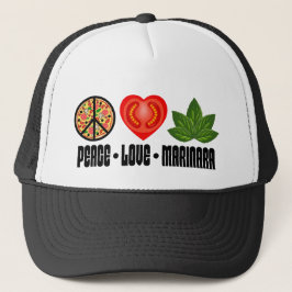 Gorra De Camionero Pizza Paz Signo de Corazón de Tomate y hojas de Ba
