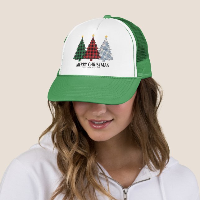Gorra De Camionero Plaid Christmas Trees Holiday Charm Trucker Hat (In situ)