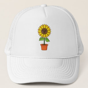 Gorra De Camionero Planta de girasol de Kawaii en una olla