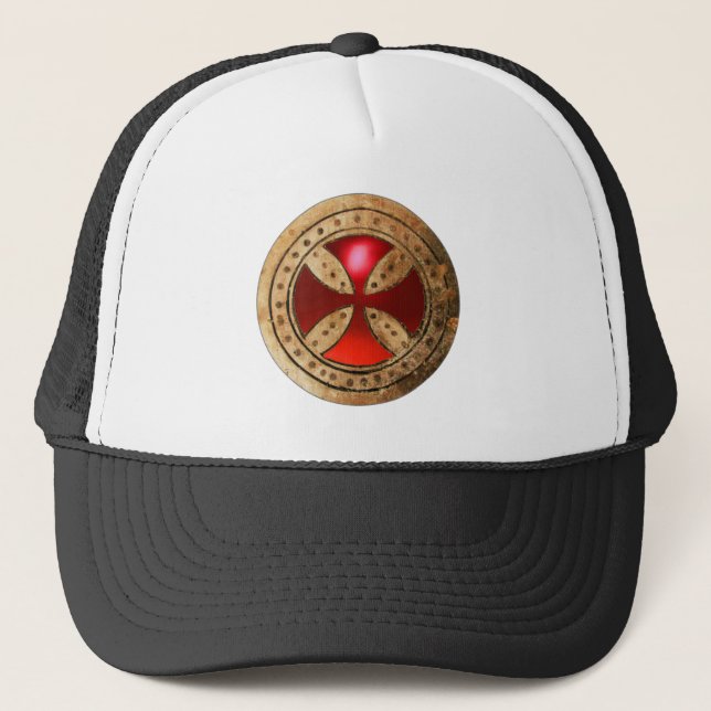 Gorra De Camionero PLANTILLA ANTIGUA Gema de Ruby Rojo CRUZ (Anverso)