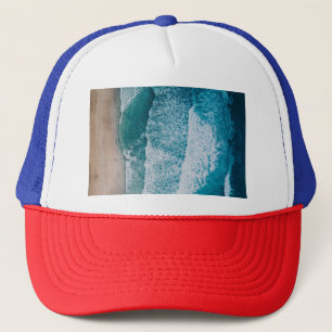 Gorra De Camionero Playa de arena de las olas del océano azul