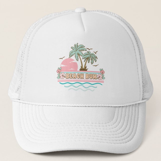 Gorra De Camionero Playa Retro Bum Temática Tropical Palmeras (Anverso)