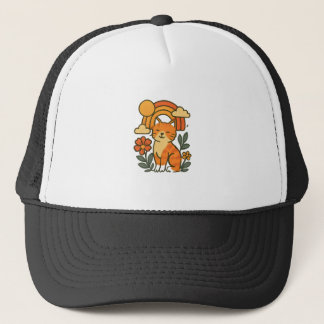 Gorra De Camionero Playful Cat & Rainbow Graphic Tee - Vibrant Nature
