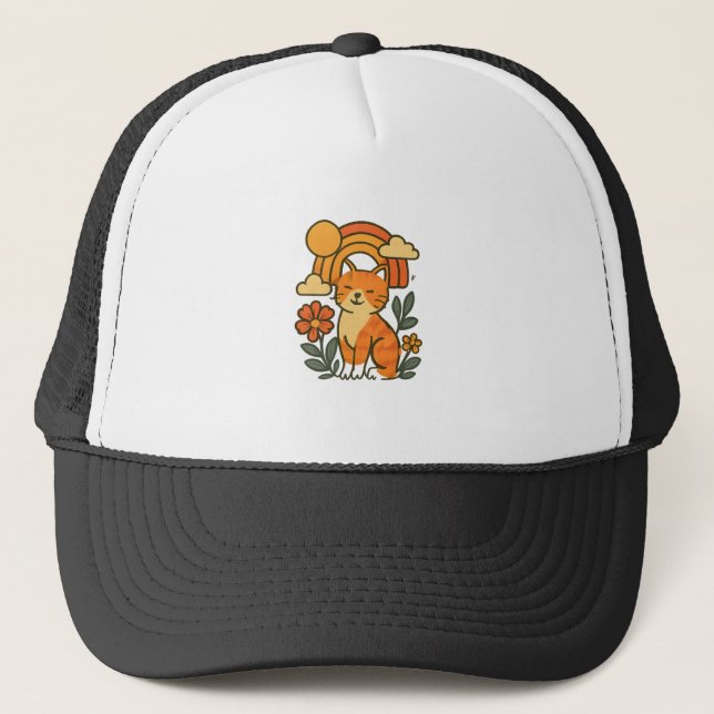 Gorra De Camionero Playful Cat & Rainbow Graphic Tee - Vibrant Nature (Anverso)