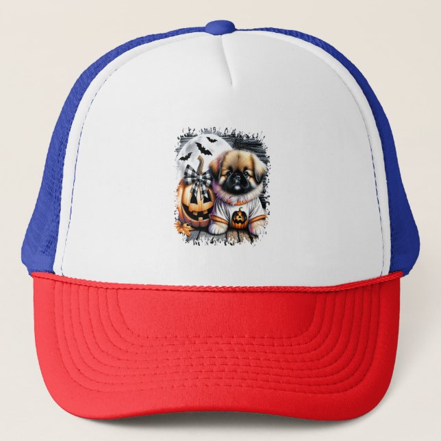 Gorra De Camionero Plaza de Halloween de Perro Pekín (Anverso)