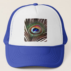 Gorra De Camionero Pluma Colorida de Pavo Real de Cobre