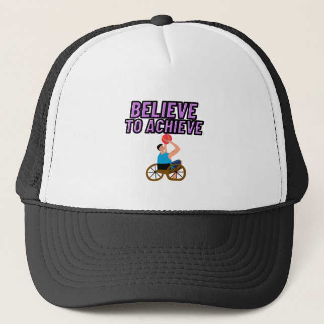 Gorra De Camionero Poderosa silla de ruedas - Cree en lograr (Anverso)