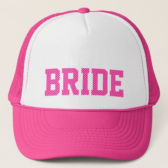 Gorra De Camionero Polka blanco y rosa profundo con la novia (Anverso)