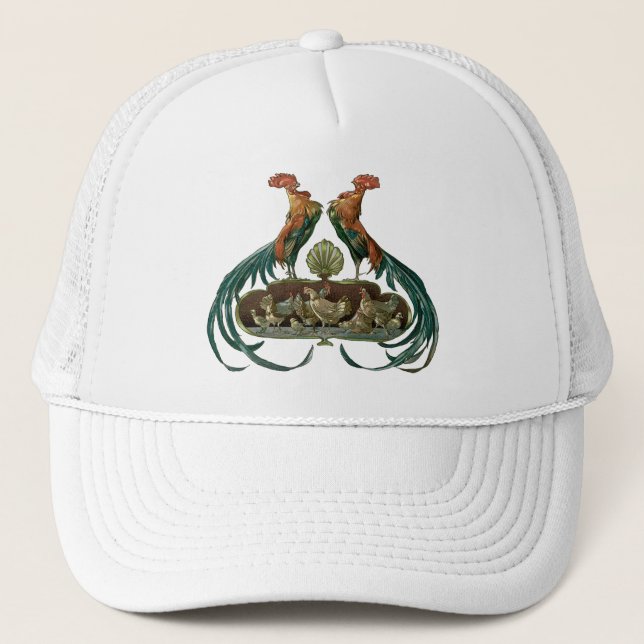 Gorra De Camionero Pollos y gallos de estilo Art Nouveau (Anverso)