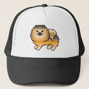 Gorra De Camionero Pomerania de dibujos animados lindo sable naranja