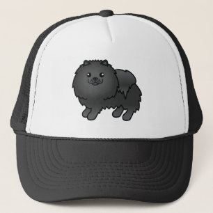 Gorra De Camionero Pomerania negro Perro de dibujos animados lindo