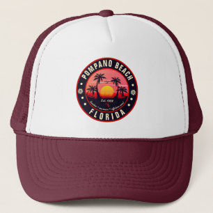 Gorra De Camionero Pompano Beach Florida Retro Sunset Souvenir 80