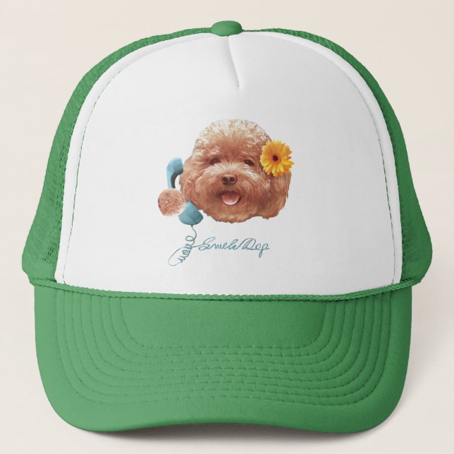 Gorra De Camionero Poodle de juguetes con flores y Ilustracion de tel (Anverso)