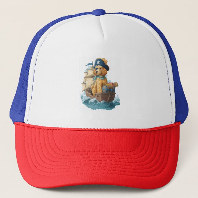 Gorra De Camionero Poodle Pirata � Perro Divertido del Mar (Anverso)