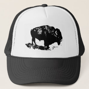 Gorra De Camionero Pop Art Black Búfalo Blanco Bison Silhouette