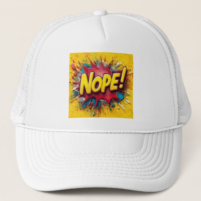 Gorra De Camionero Pop Art Illustration with Bold Yellow 'NOPE (Anverso)