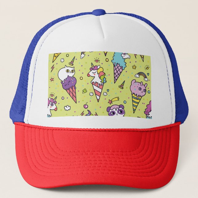 Gorra De Camionero Pop Cute Ice Cream: Patrón Animal (Anverso)