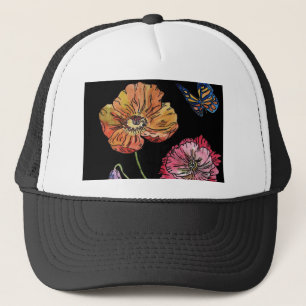 Gorra De Camionero Poppies de bonito sobre pintura de color de agua n