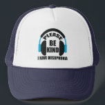 Gorra De Camionero Por Favor Sé Amable De Que Tengo Conciencia Sobre<br><div class="desc">Sensibilizar a las personas sensibles al ruido y a ciertos sonidos. Muchas personas con autismo o síndrome de Asperger tienen misofonía,  así que por favor sean amables y silenciosos cuando puedan. Un diseño de audífonos geniales alrededor de la cita en este gorra.</div>