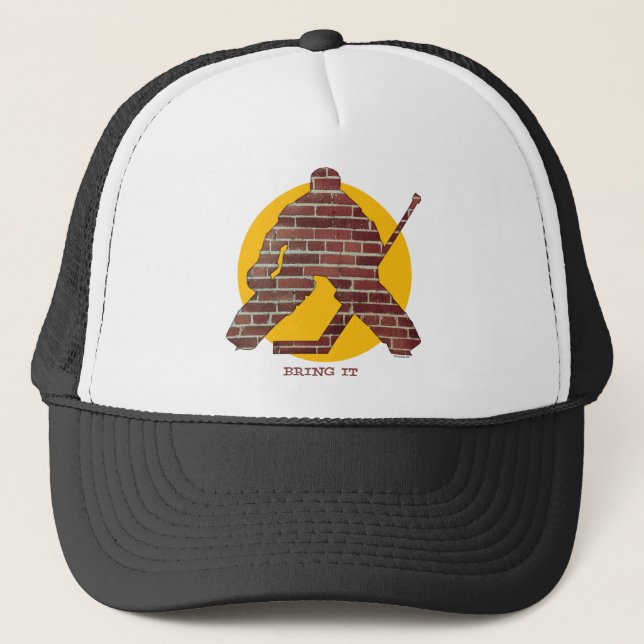 Gorra De Camionero Portero del hockey de la pared de ladrillo (Anverso)