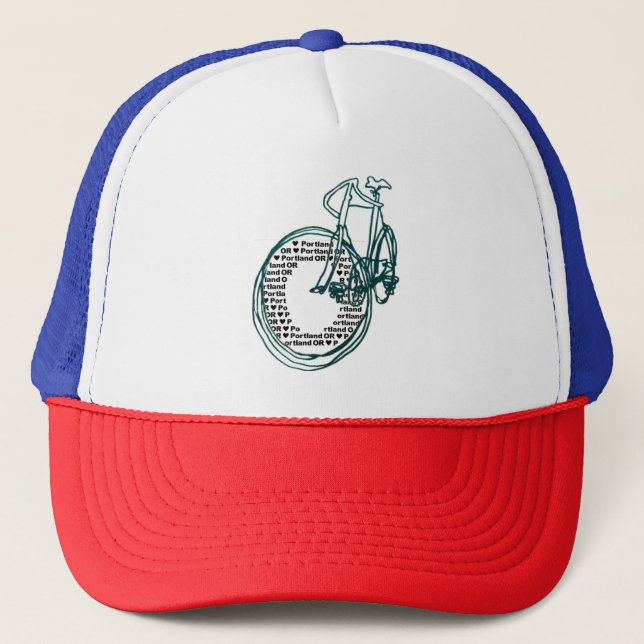 Gorra De Camionero Portland Oregon Bicycle Red White Blue Trucker Hat (Anverso)