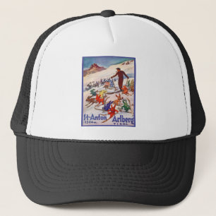 Gorra De Camionero Poster del esquí del vintage, St Antón, Arlberg,