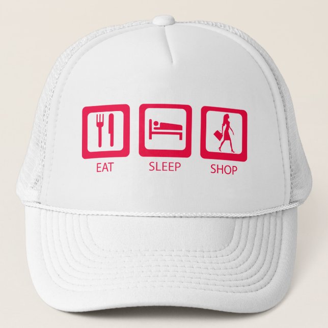 Gorra De Camionero Premio Pink Funny Shopaholic Eat Sleep Shop (Anverso)