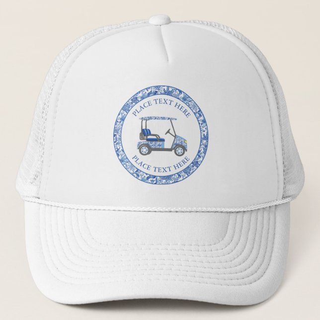 Gorra De Camionero Preppy Blue and White Flowers Golf Cart (Anverso)