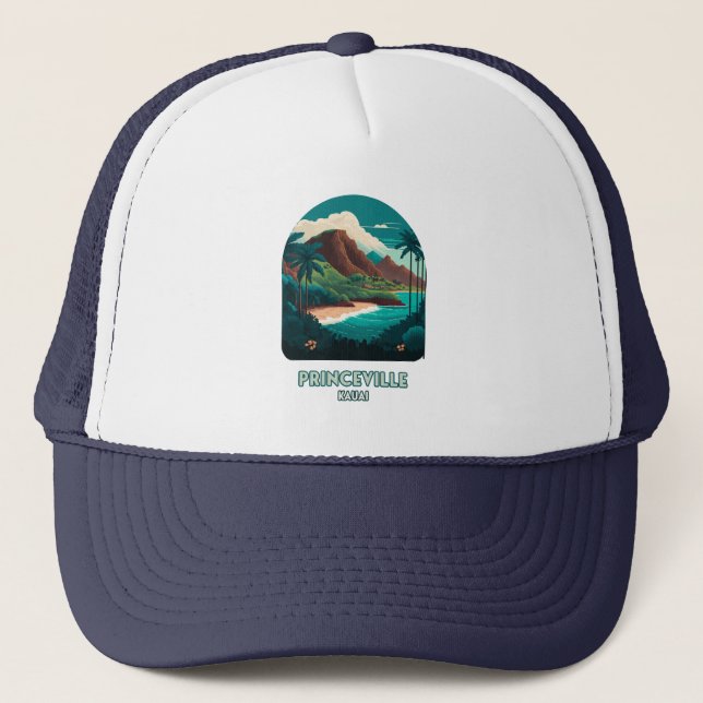 Gorra De Camionero Princeville Kauai Hawaii Beach Mountains Retro (Anverso)
