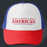 Gorra De Camionero Pro Life God Gun American Red White Blue Stars USA<br><div class="desc">Pro-Life,  Pro-Dios,  Pro-Gun,  americano,  patriótico,  orgulloso,  rojo blanco y azul,  estrellas,  gorra de sombrero de camionero. Hace un regalo genial para tu familia,  amigos y tú mismo.</div>