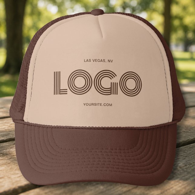 Gorra De Camionero Promoción de Logo Rectangular Moderno Marrón (Brown Modern Rectangular Logo Promo Trucker Hat)