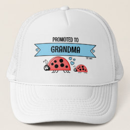 Gorra De Camionero Promoted to Grandma ladybugs white blue