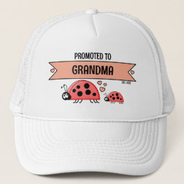 Gorra De Camionero Promoted to Grandma ladybugs white peach