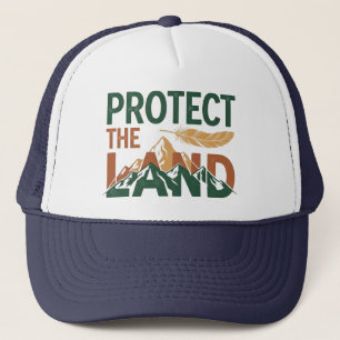 Gorra De Camionero "Protege la Tierra" Montañas con Pluma 