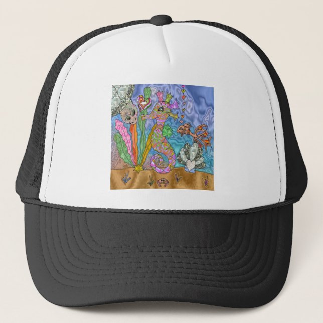 Gorra De Camionero Psicodelia Seahorse Sea Turtle Art (Anverso)