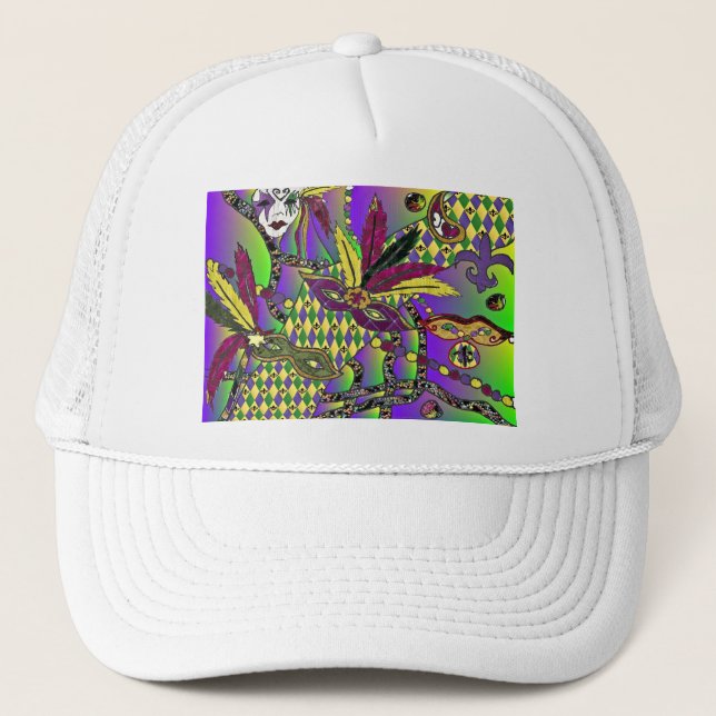 Gorra De Camionero Psicodelic Mardi Gras Feather Mask Gifts Appartal (Anverso)